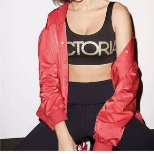 Y2K 90s Victoria’s Secret Sport Satin Bomber cheerleader Jacket blokecore zip up